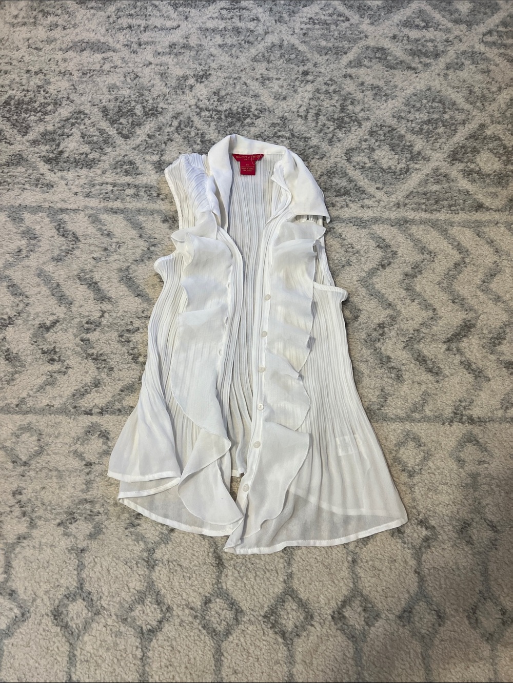 Sunny Leigh White Asymmetrical Ruffle Button-Front Dress
